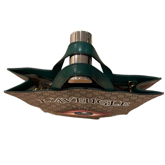 Gucci GG Supreme Monogram L'Aveugle Par Amour Print Vertical Tote Emerald Green - Picture 12 of 13